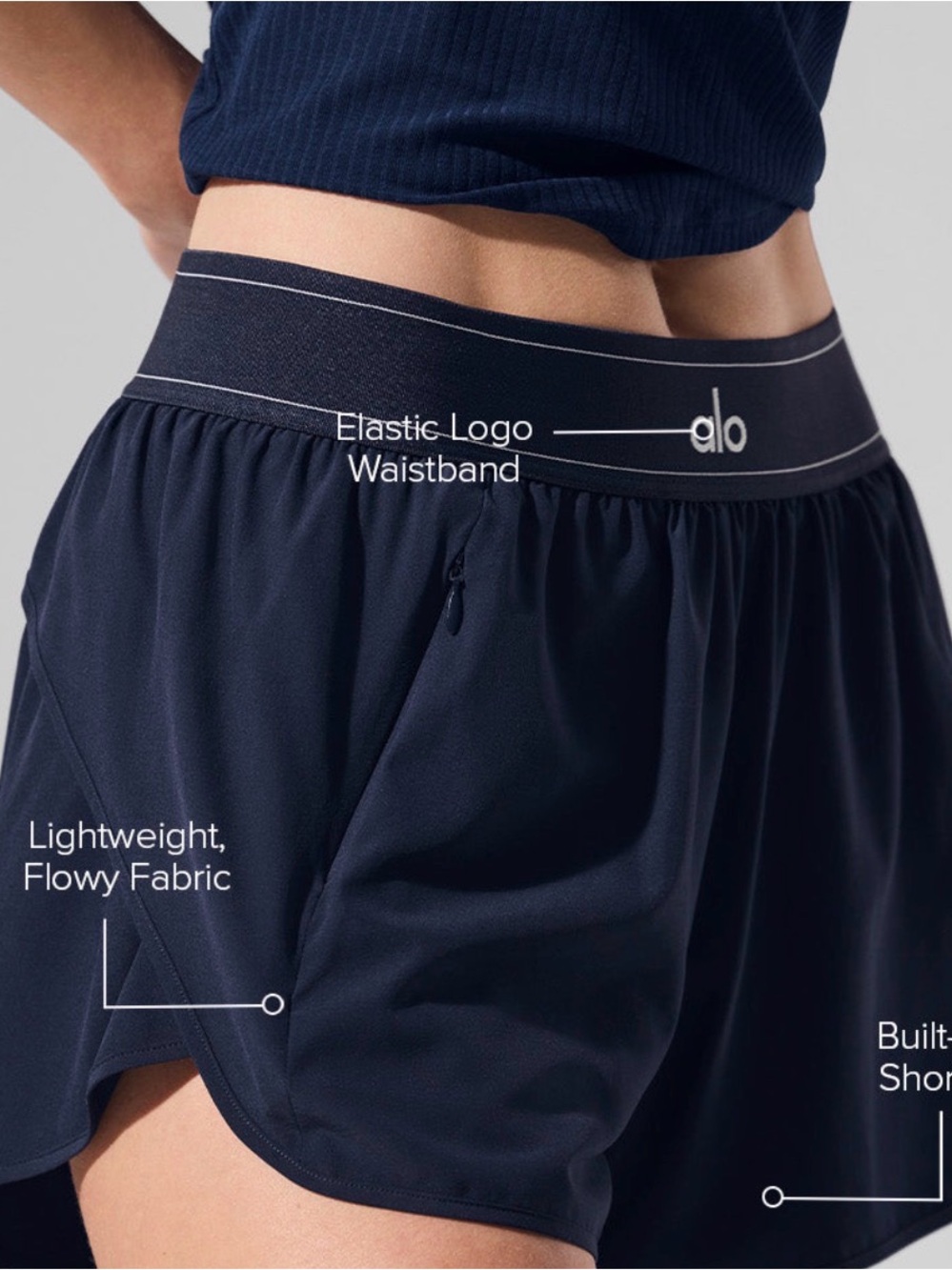 ALO Yoga Navy Blue Match Point Women's Athletic Shorts - Picture 4 of 5